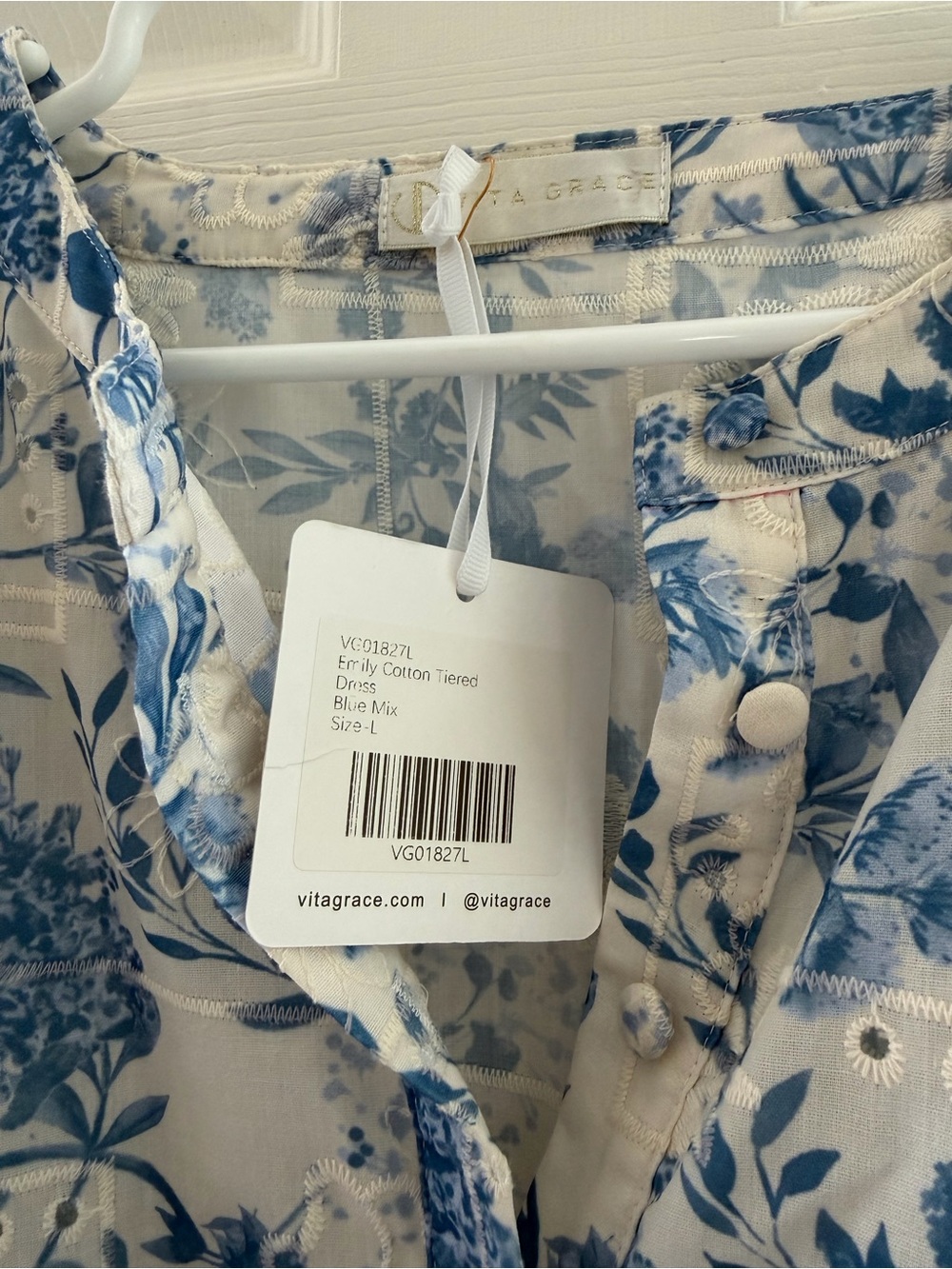 Vita Grace - Emily Cotton Tiered Dress | Blue Mix - Picture 7 of 10